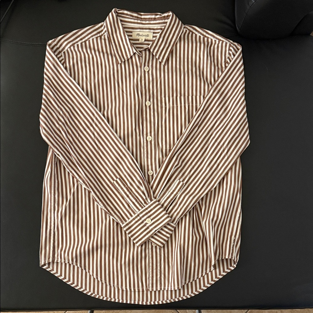 Madewell Brown and White Striped Casual Shirt